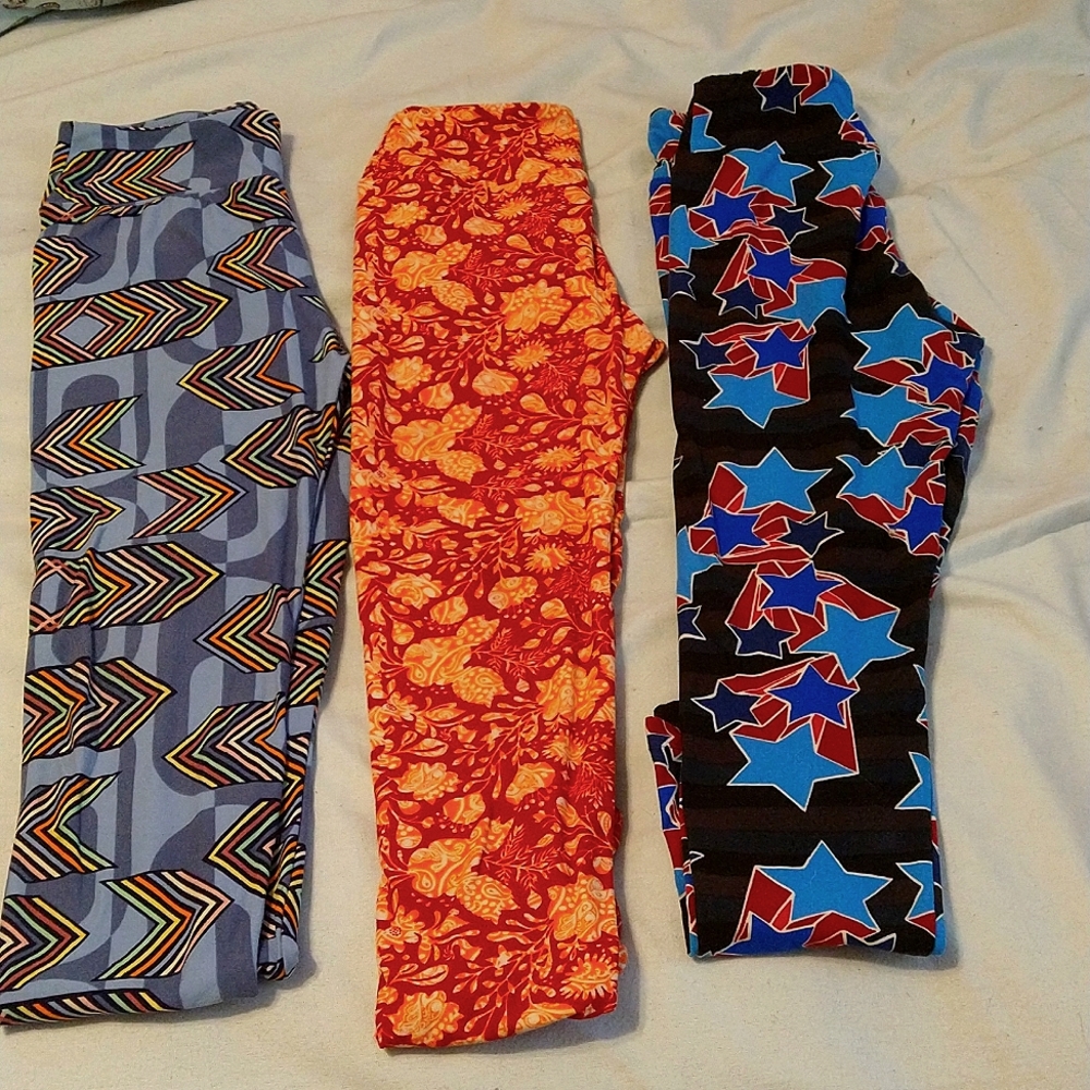 Three pairs of lularoes sizes 7/8 and 10/12